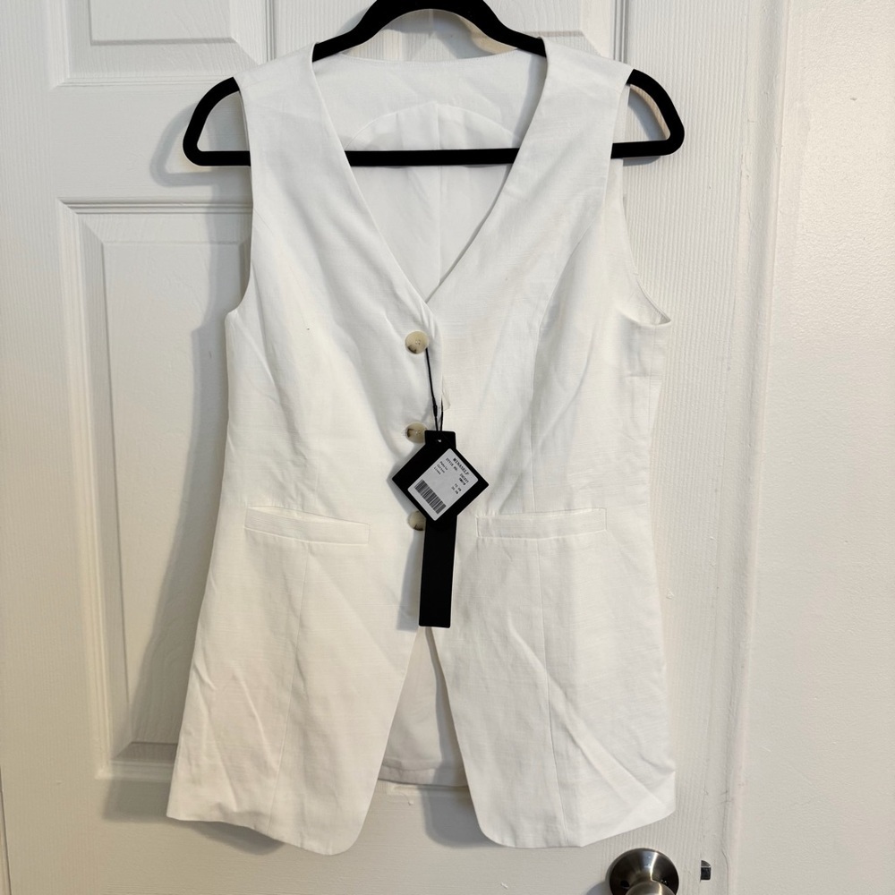 Mina Self White Linen-Blend Vest Top | Size Small | NWT